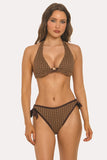 Mocha Muse Two-Piece Bikini Set, High-Cut Swimsuit with Pearl Accent, Tie-Side Low-Rise Cheeky Bikini Bottoms