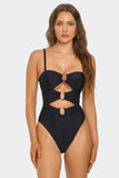 Lydia One Piece Swimsuit for Women with U-Ring Cut-Out Details, Adjustable Straps & High-Cut Leg – Edgy Cheeky Back Swimwear