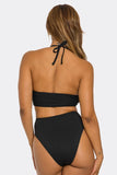 Dita Halter Monokini One Piece Swimsuit for Women with Plunging Neckline, Ring Detail & High-Cut Design – Ribbed Swimwear