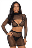 Shimmer With Me 2-Piece Bodystocking Set for Women – Sheer Glitter Mesh Long-Sleeve Cropped Top & High-Waisted Skirt