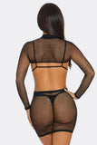 Shimmer With Me 2-Piece Bodystocking Set for Women – Sheer Glitter Mesh Long-Sleeve Cropped Top & High-Waisted Skirt