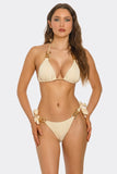 Gold Links Two-Piece Bikini Set, Textured Swimsuit with Chain Detail, Adjustable Tie Bikini Top & Low Rise Bottoms