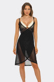 Midnight Seduction Sheer Swim Cover-Up Dress, Midi Beach Cover-Up with Surplice V-Neck, Lightweight Swimsuit Cover-Up (Bikini Not Included)
