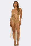 Fringe Fever Crochet Bikini Set, Two-Piece Swimsuit with Fringe Detail, Halter Neck Top, High-Rise Bikini Bottoms & Adjustable Ties