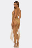 Fringe Fever Crochet Bikini Set, Two-Piece Swimsuit with Fringe Detail, Halter Neck Top, High-Rise Bikini Bottoms & Adjustable Ties