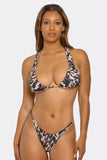 Monroe Animal Print Bikini Set, Two-Piece Swimsuit with Diamond Neckline, Crossback Straps, Low-Waist Bottoms & Extra High-Cut Leg