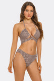 Cocoa Bloom Floral Bikini Set, Two-Piece Swimsuit with Criss-Cross Halter Top, Low-Rise Bikini Bottoms & Brown White Floral Print