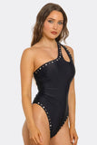 Nelly One-Piece Swimsuit, Asymmetrical Neckline Bathing Suit with Shoulder Cutout, Dotted Accents & Extra High-Cut Legs
