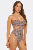 Flora Monokini One-Piece Swimsuit, U-Ring Front Bathing Suit with Side Cutouts, Adjustable Tie-Back & Stretch Swimwear