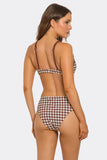 Tawny Two-Piece Bikini Set, High Waist Reversible Swimsuit with Houndstooth Print, Underwire Bikini Top & Adjustable Straps