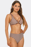 Tawny Two-Piece Bikini Set, High Waist Reversible Swimsuit with Houndstooth Print, Underwire Bikini Top & Adjustable Straps