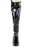 5" Chunky Heel 3" Platform Lace-Up Stretch Wide Calf Thigh-High Boots with Full-Length Outside Metal Zip