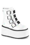 Platform Ankle Boots with Quadruple Buckle Straps, Metal Plate Details, and Back Metal Zip Closure