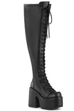 Chunky Heel Stretch Wide Calf Thigh-High Boots with Outside Metal Zip