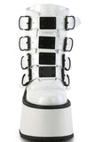 Platform Ankle Boots with Quadruple Buckle Straps, Metal Plate Details, and Back Metal Zip Closure