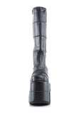 7" (17.8cm) Platform Goth Cyber Gogo Punk Patched Knee High Boots with Inner Side Zip Closure