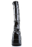 7" (17.8cm) Platform Goth Cyber Gogo Punk Patched Knee High Boots with Inner Side Zip Closure