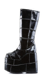 7" (17.8cm) Platform Goth Cyber Gogo Punk Patched Knee High Boots with Inner Side Zip Closure