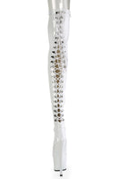 Stretch Thigh Boot with 7-Inch Stiletto Heel, Platform, and Rear Lace-Up Detail