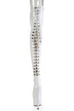 Stretch Thigh Boot with 7-Inch Stiletto Heel, Platform, and Rear Lace-Up Detail