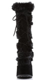 5" Chunky Heel 3" Platform Lace-Up Knee-High Boots with Faux Fur Trim and Full Inner Side Zip