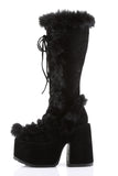 5" Chunky Heel 3" Platform Lace-Up Knee-High Boots with Faux Fur Trim and Full Inner Side Zip