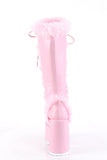 5" Chunky Heel 3" Platform Lace-Up Knee-High Boots with Faux Fur Trim and Full Inner Side Zip