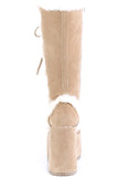 5" Chunky Heel 3" Platform Lace-Up Knee-High Boots with Faux Fur Trim and Full Inner Side Zip