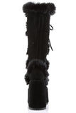 5" Chunky Heel 3" Platform Lace-Up Knee-High Boots with Faux Fur Trim and Full Inner Side Zip