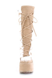 5" Chunky Heel 3" Platform Lace-Up Knee-High Boots with Faux Fur Trim and Full Inner Side Zip