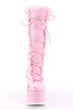 5" Chunky Heel 3" Platform Lace-Up Knee-High Boots with Faux Fur Trim and Full Inner Side Zip