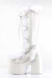 5" Chunky Heel 3" Platform Lace-Up Knee-High Boots with Faux Fur Trim and Full Inner Side Zip