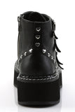 Platform Lace-Up Front Ankle Boots with Buckle Straps, O-Ring Detail, Heart Stud Accents, and Inner Side Zip