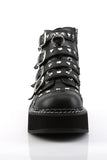 Platform Lace-Up Front Ankle Boots with Buckle Straps, O-Ring Detail, Heart Stud Accents, and Inner Side Zip