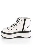 Platform Lace-Up Front Ankle Boots with Buckle Straps, O-Ring Detail, Heart Stud Accents, and Inner Side Zip