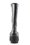 Platform Lace-Up Knee High Boots with Buckle Straps and Inner Metal Zip Closure