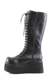 Platform Lace-Up Knee High Boots with Buckle Straps and Inner Metal Zip Closure