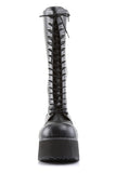 Platform Lace-Up Knee High Boots with Buckle Straps and Inner Metal Zip Closure