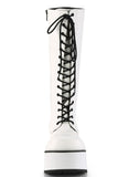 Platform Lace-Up Knee High Boots with Buckle Straps and Inner Metal Zip Closure