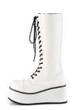 Platform Lace-Up Knee High Boots with Buckle Straps and Inner Metal Zip Closure
