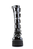 Platform Lace-Up Knee High Boots with Buckle Straps and Full Inner Metal Zip Closure