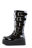 Platform Lace-Up Knee High Boots with Buckle Straps and Full Inner Metal Zip Closure