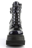 Platform Lace-Up Front Ankle Boots with Double Buckled Ankle Straps and Inner Side Zip