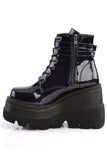 Platform Lace-Up Front Ankle Boots with Double Buckled Ankle Straps and Inner Side Zip