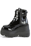 Platform Lace-Up Front Ankle Boots with Double Buckled Ankle Straps and Inner Side Zip