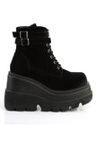 Platform Lace-Up Front Ankle Boots with Double Buckled Ankle Straps and Inner Side Zip
