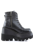 Platform Lace-Up Front Ankle Boots with Double Buckled Ankle Straps and Inner Side Zip