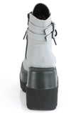 Platform Lace-Up Front Ankle Boots with Double Buckled Ankle Straps and Inner Side Zip