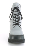 Platform Lace-Up Front Ankle Boots with Double Buckled Ankle Straps and Inner Side Zip