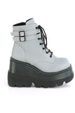 Platform Lace-Up Front Ankle Boots with Double Buckled Ankle Straps and Inner Side Zip
